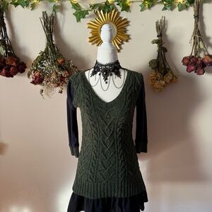 Anthropologie Pilcro Goblincore Forest Green and Navy Blue Cable Knit Sweater